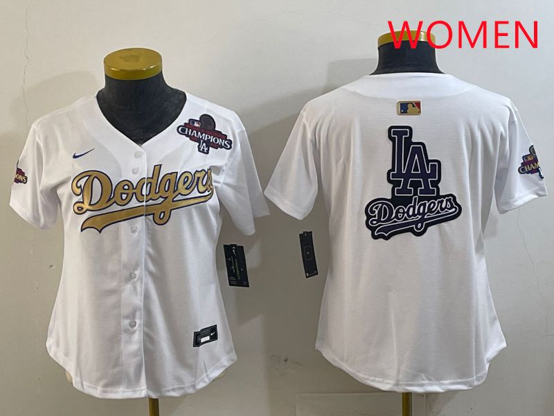 Women Los Angeles Dodgers Blank White Champion gold character 2025 Nike MLB Jersey style 20->women mlb jersey->Women Jersey